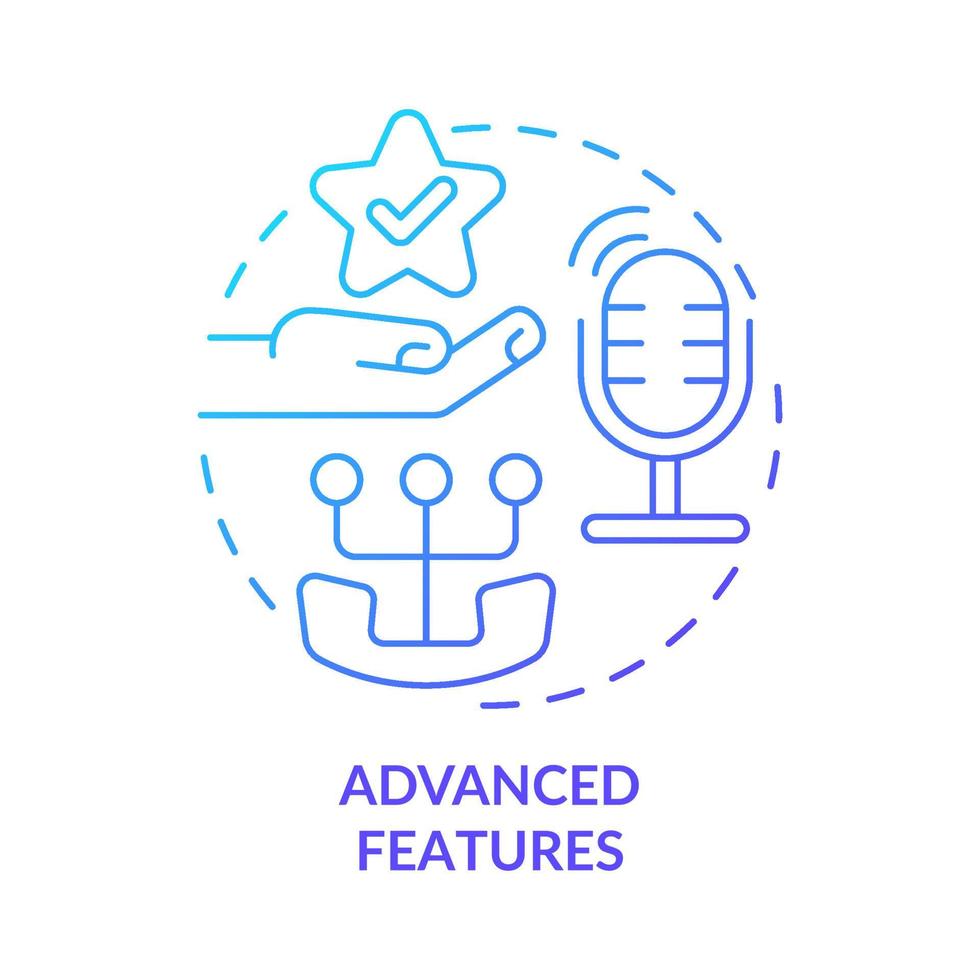 Advanced features blue gradient concept icon. Technical possibilities. VOIP system benefits abstract idea thin line illustration. Isolated outline drawing. Myriad Pro-Bold fonts used vector