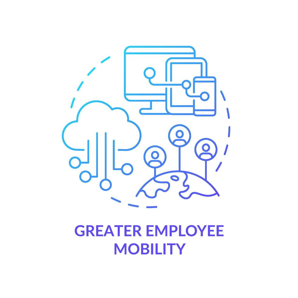 Greater employee mobility blue gradient concept icon. Comfortable usage. UCaaS advantages abstract idea thin line illustration. Isolated outline drawing. Myriad Pro-Bold fonts used vector