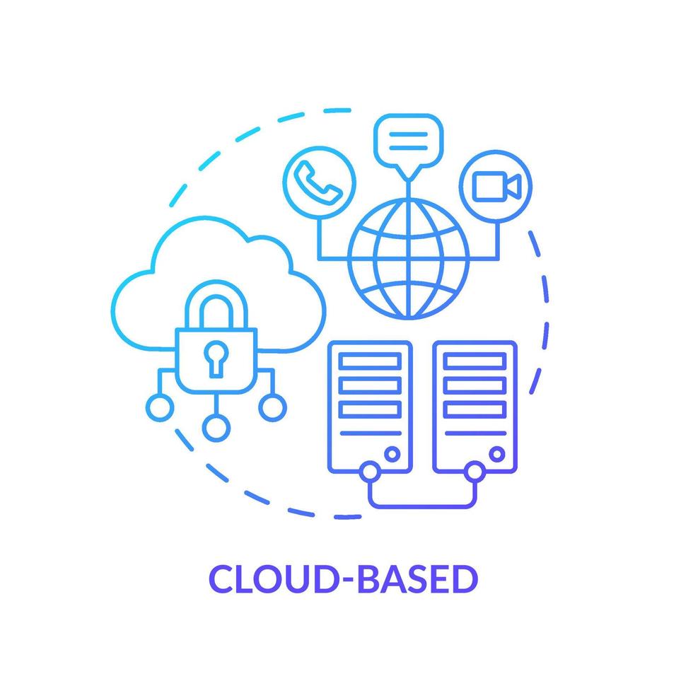 icono de concepto de gradiente azul basado en la nube. base de datos virtuales. comunicación en línea. función ucaas idea abstracta ilustración de línea delgada. dibujo de contorno aislado. innumerables fuentes pro-negrita utilizadas vector