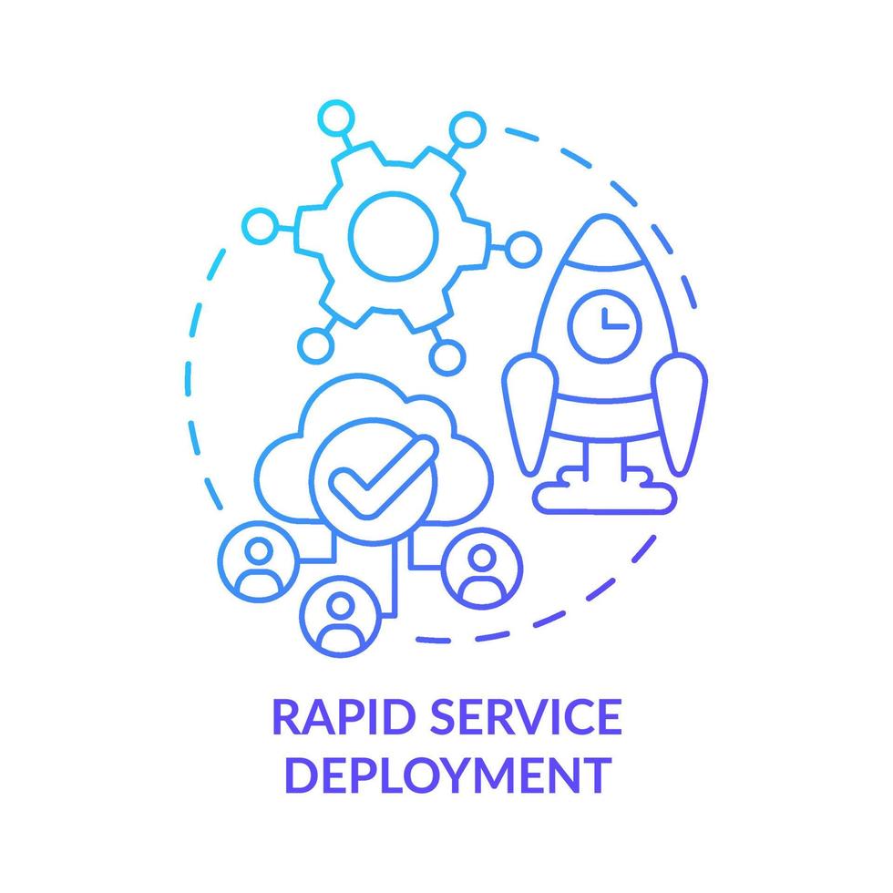 Rapid service deployment blue gradient concept icon. Communication service. Advantages of UCaaS abstract idea thin line illustration. Isolated outline drawing. Myriad Pro-Bold fonts used vector