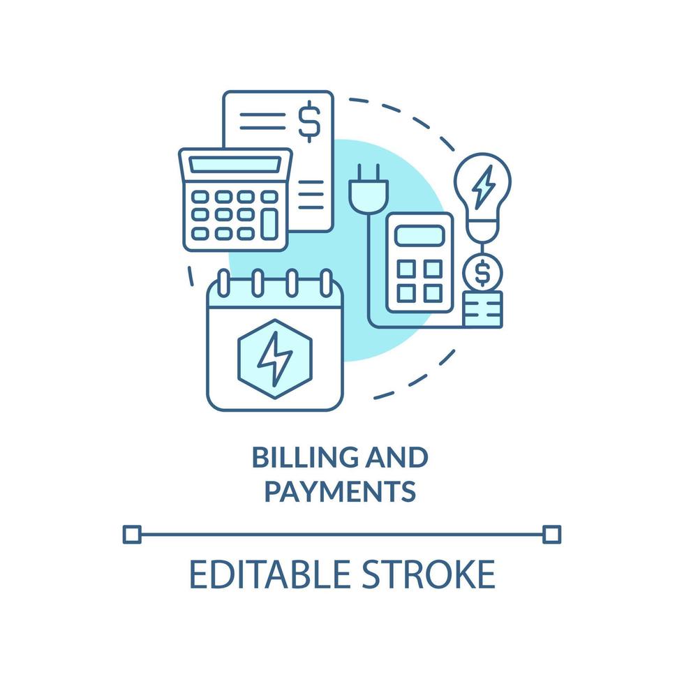 Billing and payments turquoise concept icon. Financial processes. PPA sales abstract idea thin line illustration. Isolated outline drawing. Editable stroke. Arial, Myriad Pro-Bold fonts used vector