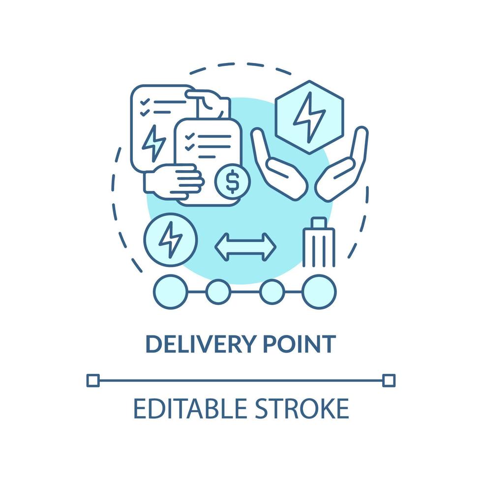 Delivery point turquoise concept icon. Energy transmission to customer. PPA sales abstract idea thin line illustration. Isolated outline drawing. Editable stroke. Arial, Myriad Pro-Bold fonts used vector