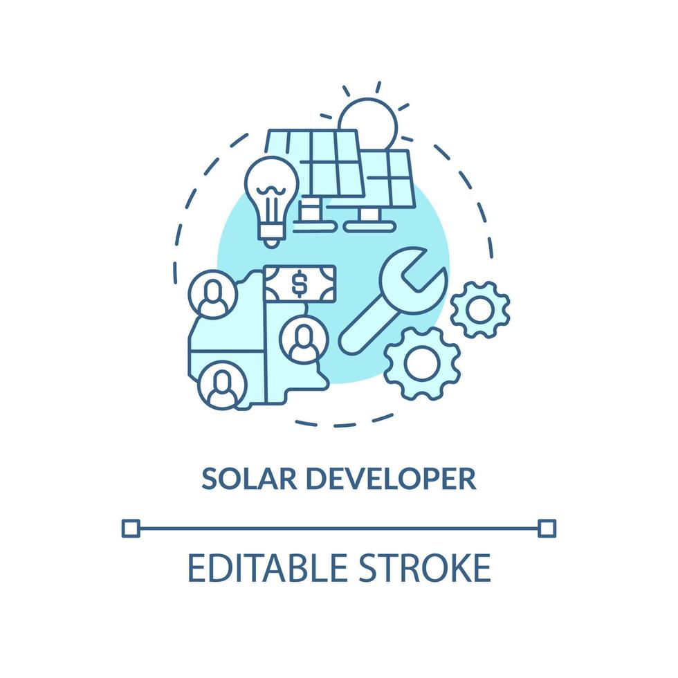Solar developer turquoise concept icon. Renewable energy. Power purchase agreements abstract idea thin line illustration. Isolated outline drawing. Editable stroke. Arial, Myriad Pro-Bold fonts used vector