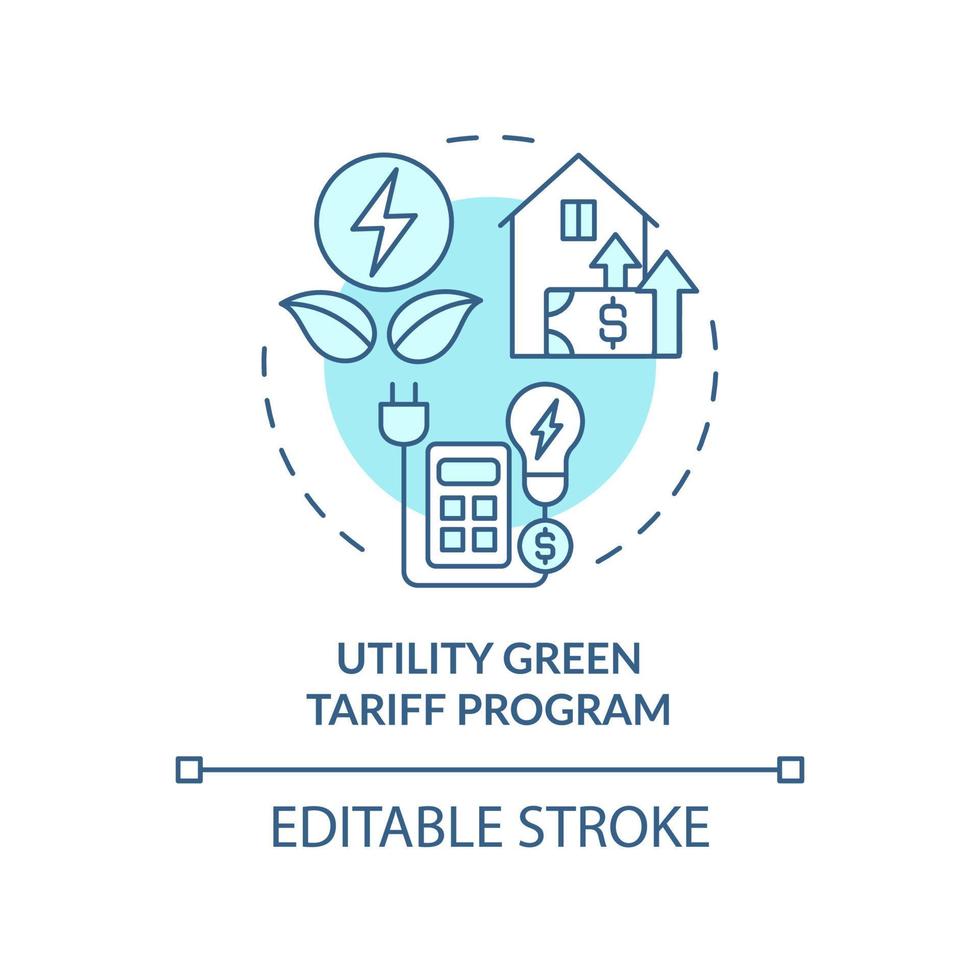 Utility Green Tariff program turquoise concept icon. Sustainable energy. Type of PPA abstract idea thin line illustration. Isolated outline drawing. Editable stroke. Arial, Myriad Pro-Bold fonts used vector