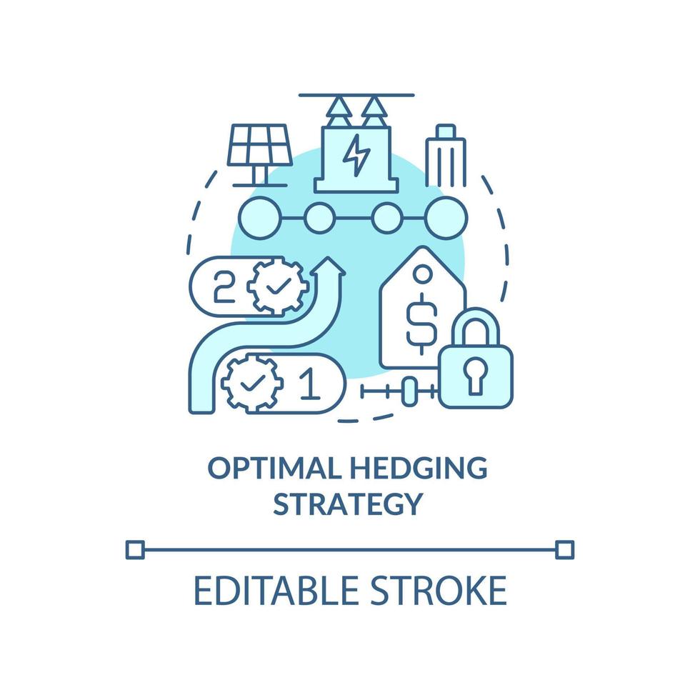 Optimal hedging strategy turquoise concept icon. Buying energy process. PPA work abstract idea thin line illustration. Isolated outline drawing. Editable stroke. Arial, Myriad Pro-Bold fonts used vector