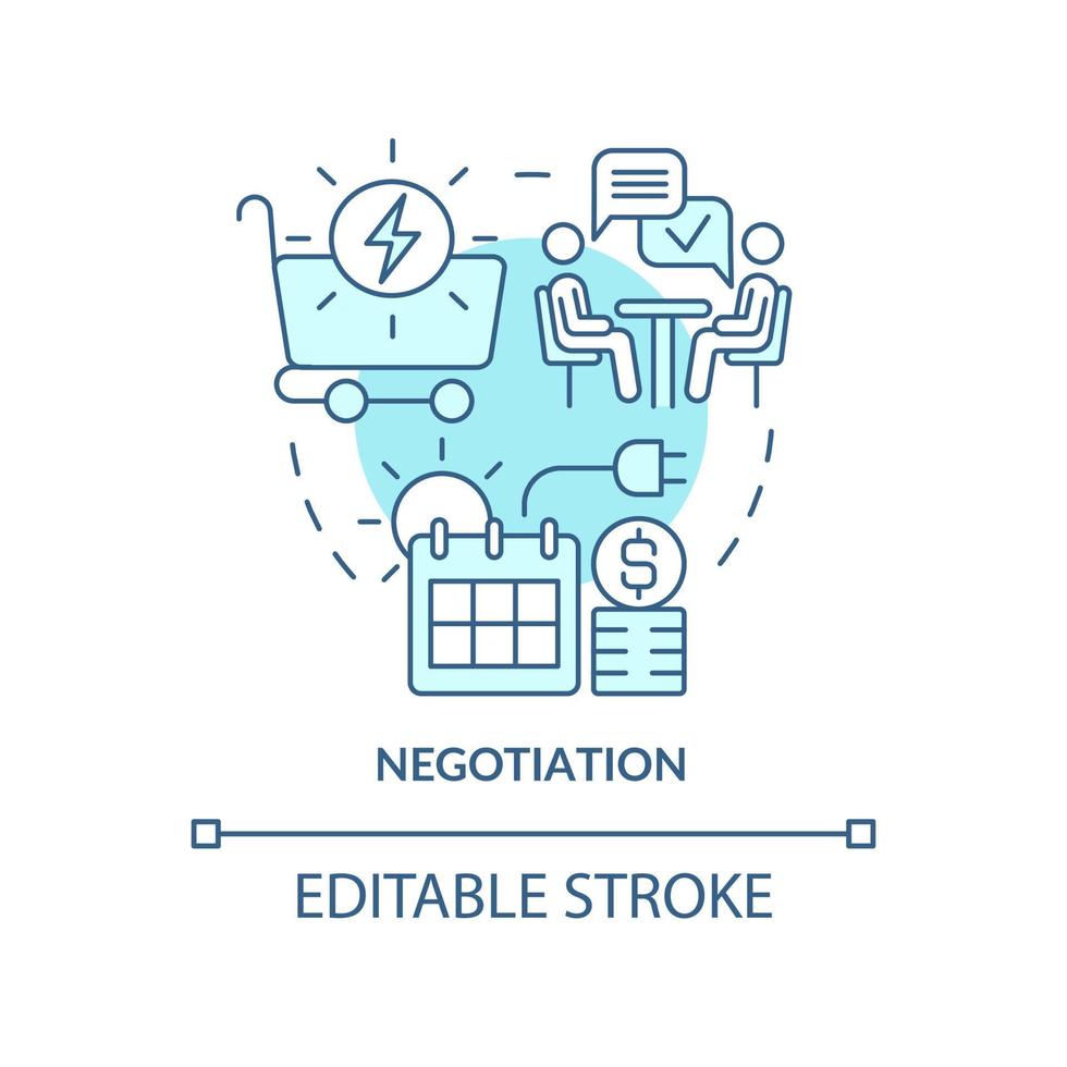 Negotiation turquoise concept icon. Discussion terms of sales energy. PPA work abstract idea thin line illustration. Isolated outline drawing. Editable stroke. Arial, Myriad Pro-Bold fonts used vector