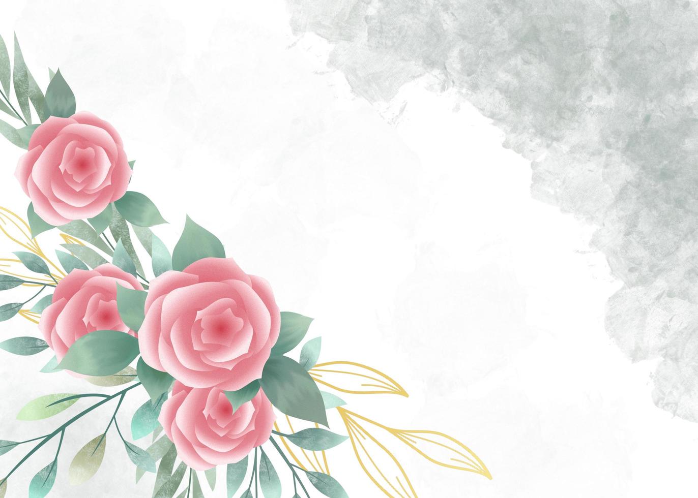 Watercolor floral background with brush and floral frame for horizontal banner, backdrop, wedding invitation, thank you card, wallpaper photo