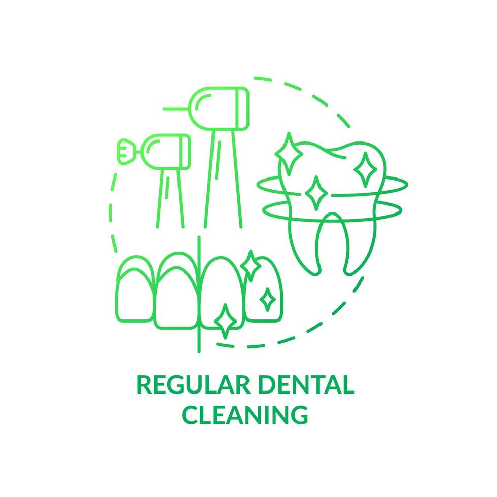 Regular dental cleaning green gradient concept icon. Protect teeth against gum inflammation and disease abstract idea thin line illustration. Isolated outline drawing. Myriad Pro-Bold font used vector