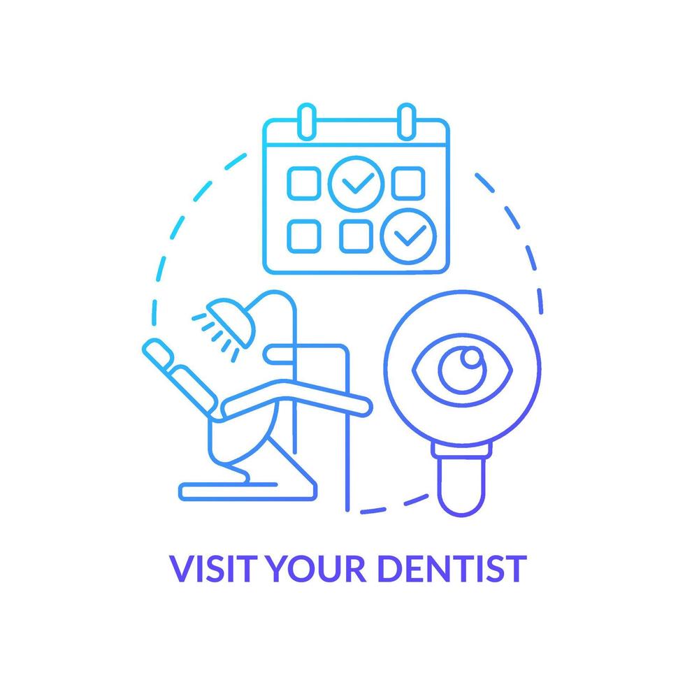 Visit dentist blue gradient concept icon. Dental veneers care abstract idea thin line illustration. Proper oral health. Seeing dentist regularly. Isolated outline drawing. Myriad Pro-Bold font used vector