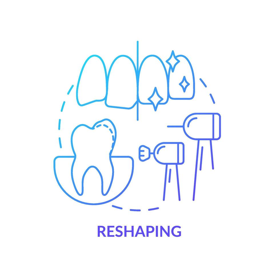 Reshaping blue gradient concept icon. Corrective dentistry strategy. Teeth appearance improvement abstract idea thin line illustration. Isolated outline drawing. Myriad Pro-Bold font used vector