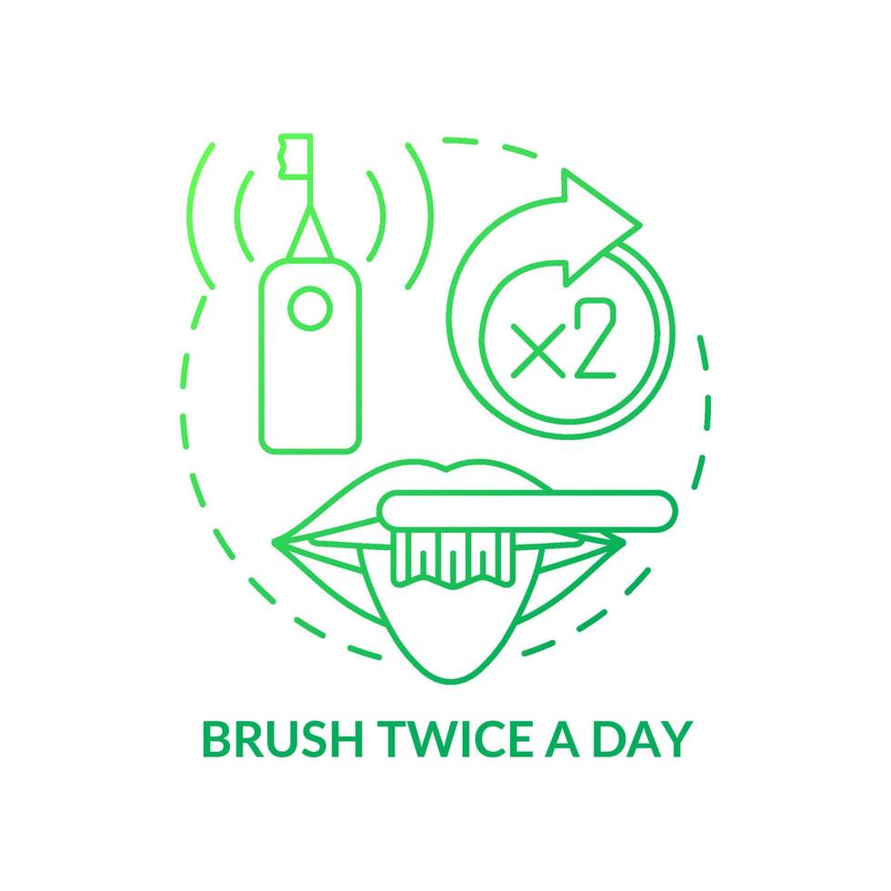 Brush twice every day green gradient concept icon. Destroying bacteria from teeth and tongue abstract idea thin line illustration. Isolated outline drawing. Myriad Pro-Bold font used vector