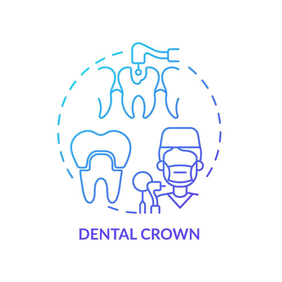 Dental crown blue gradient concept icon. Cosmetic dentistry type abstract idea thin line illustration. Worn out and damaged teeth treatment. Isolated outline drawing. Myriad Pro-Bold font used vector