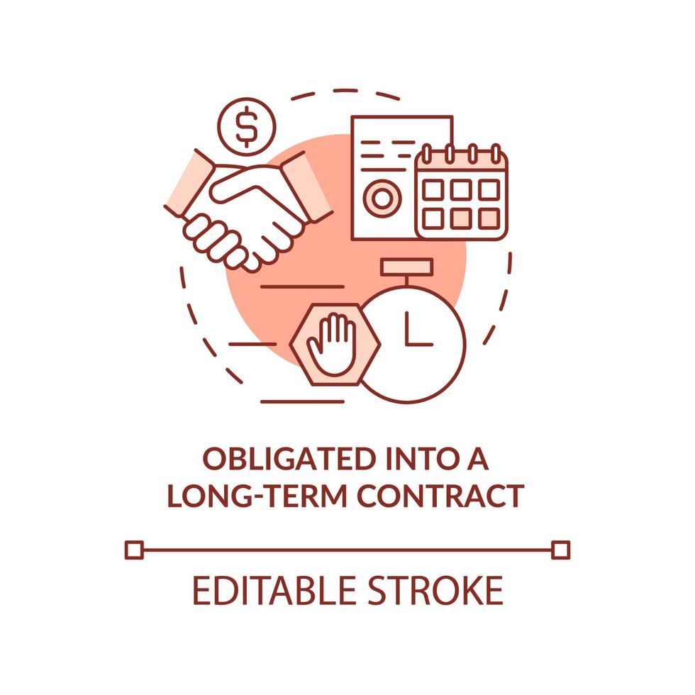 Obligated into longterm contract orange concept icon. Disadvantages of
