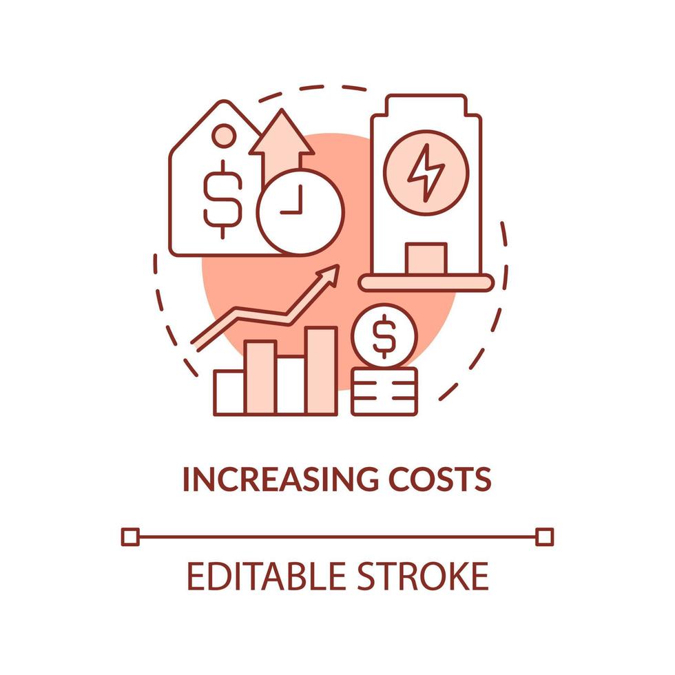 Increasing costs orange concept icon. Disadvantages of power purchase agreement abstract idea thin line illustration. Isolated outline drawing. Editable stroke. Arial, Myriad Pro-Bold fonts used vector