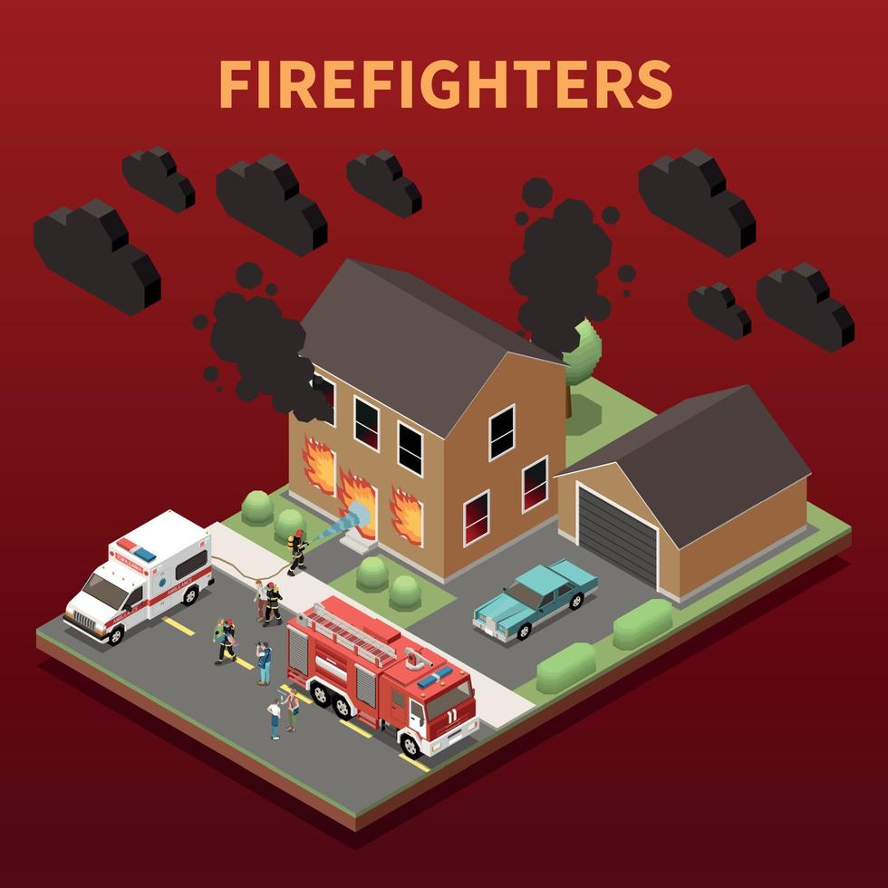 Firefighters Isometric Background vector