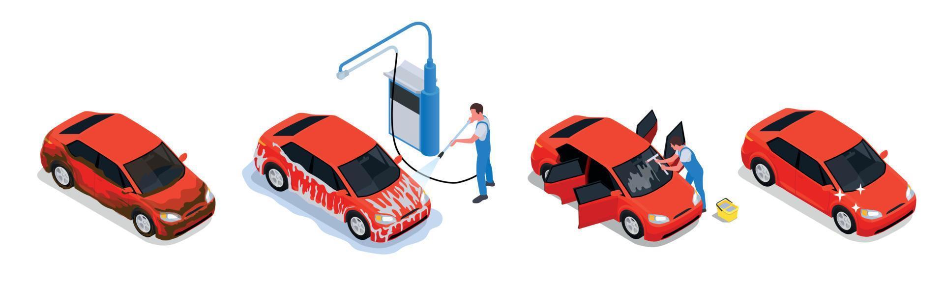 Car Wash Isometric Colored Composition vector