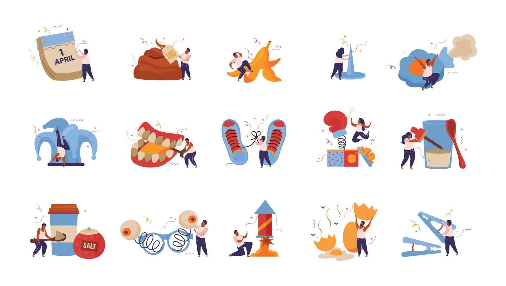 Fools Day Icons Collection vector