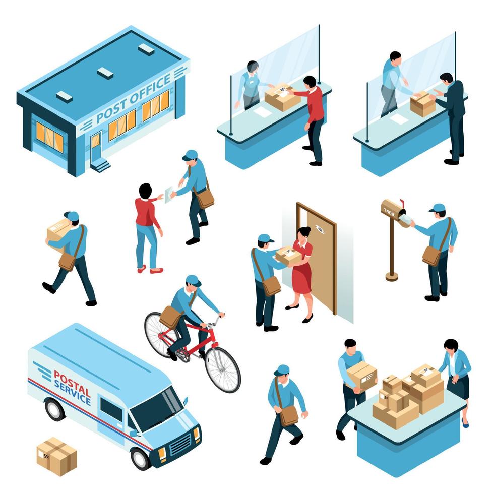 Post Office Isometric Set vector