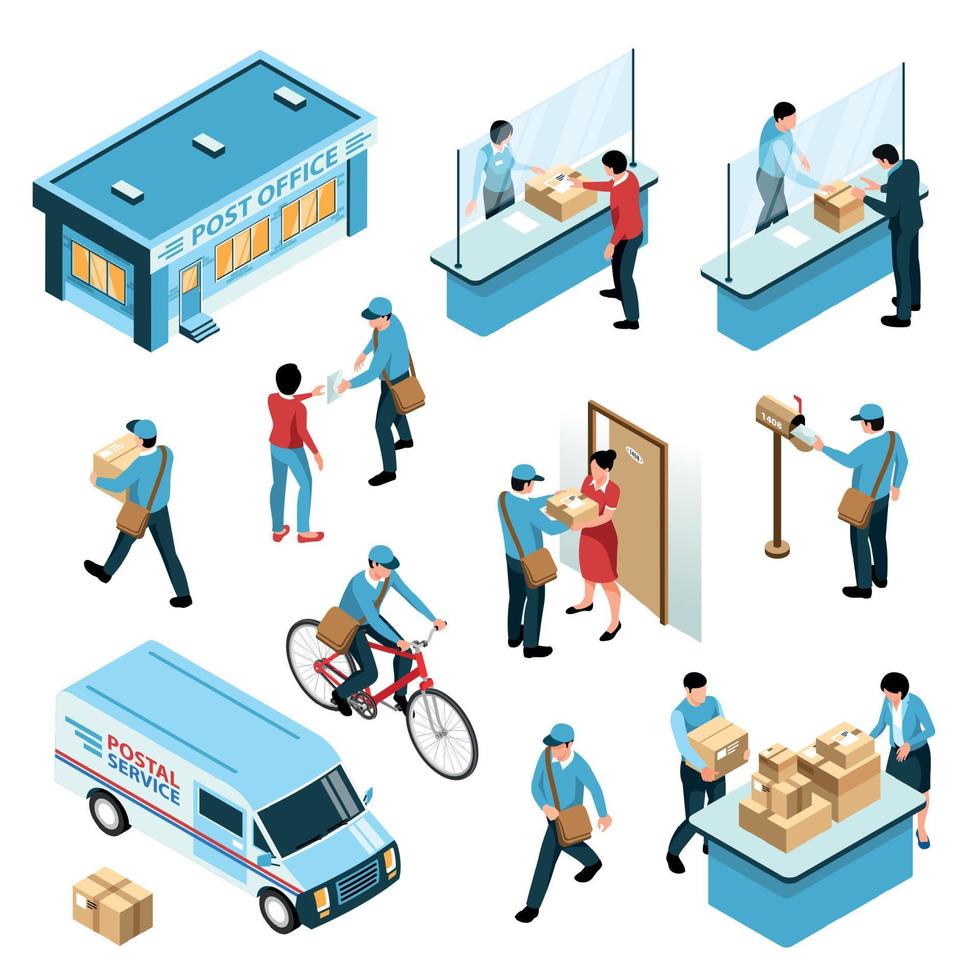 Post Office Isometric Set vector