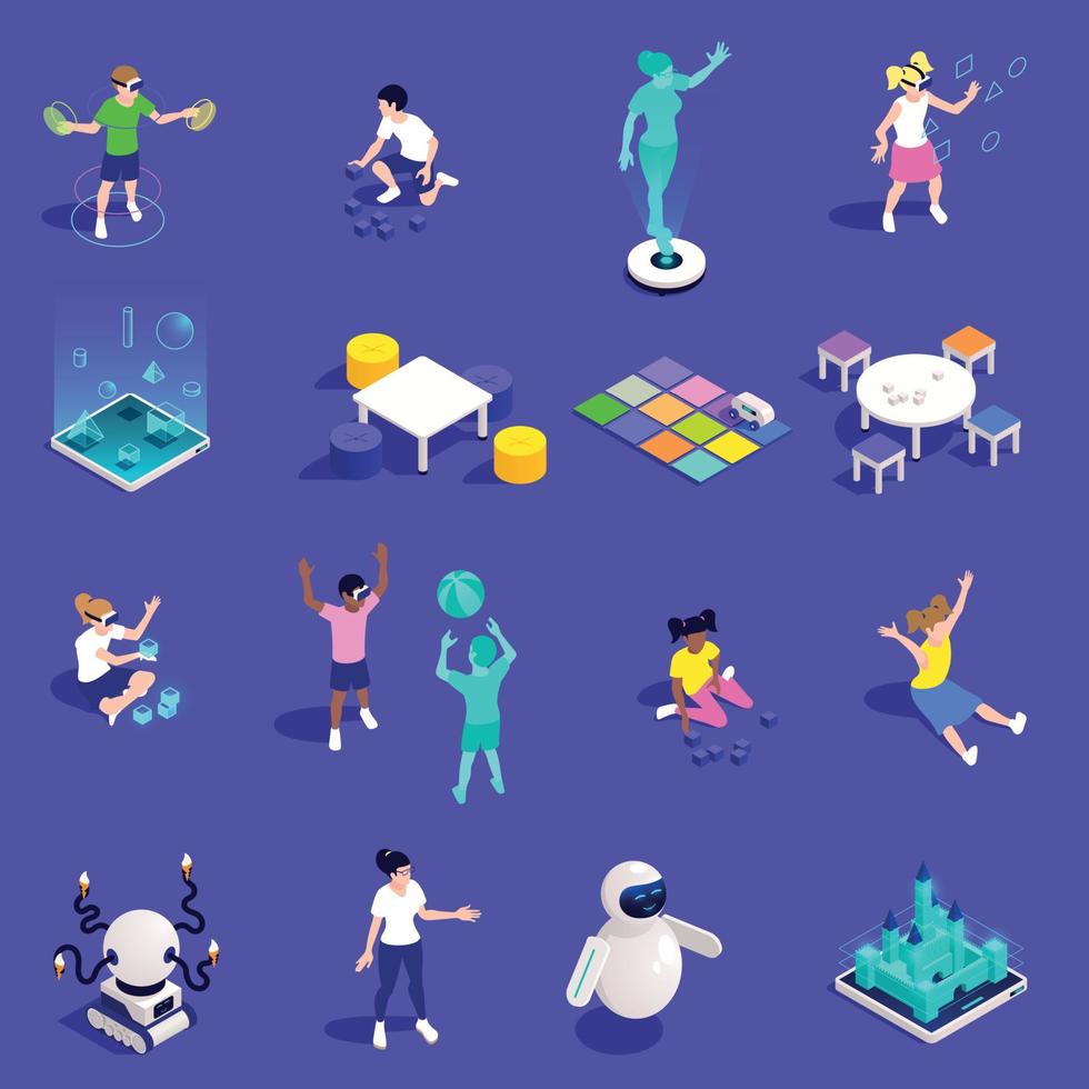 Colored Kindergarten Isometric Icon Set vector