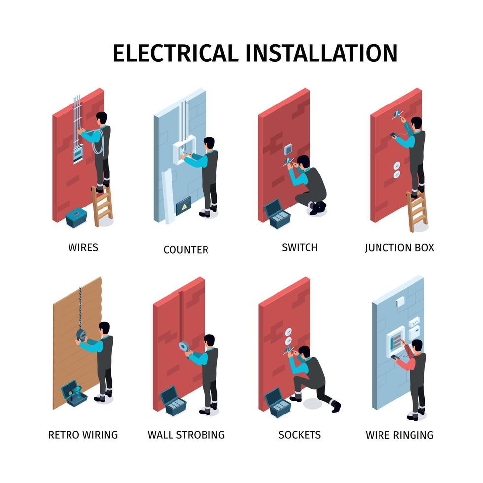 conjunto de composiciones de instalación eléctrica vector