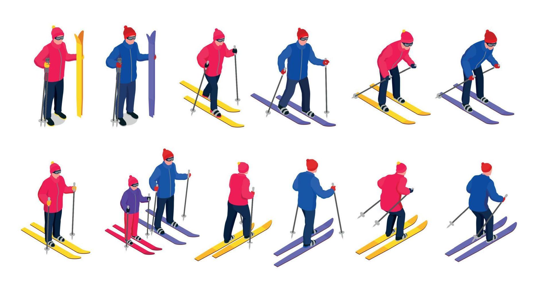 Skiing Isometric Set vector