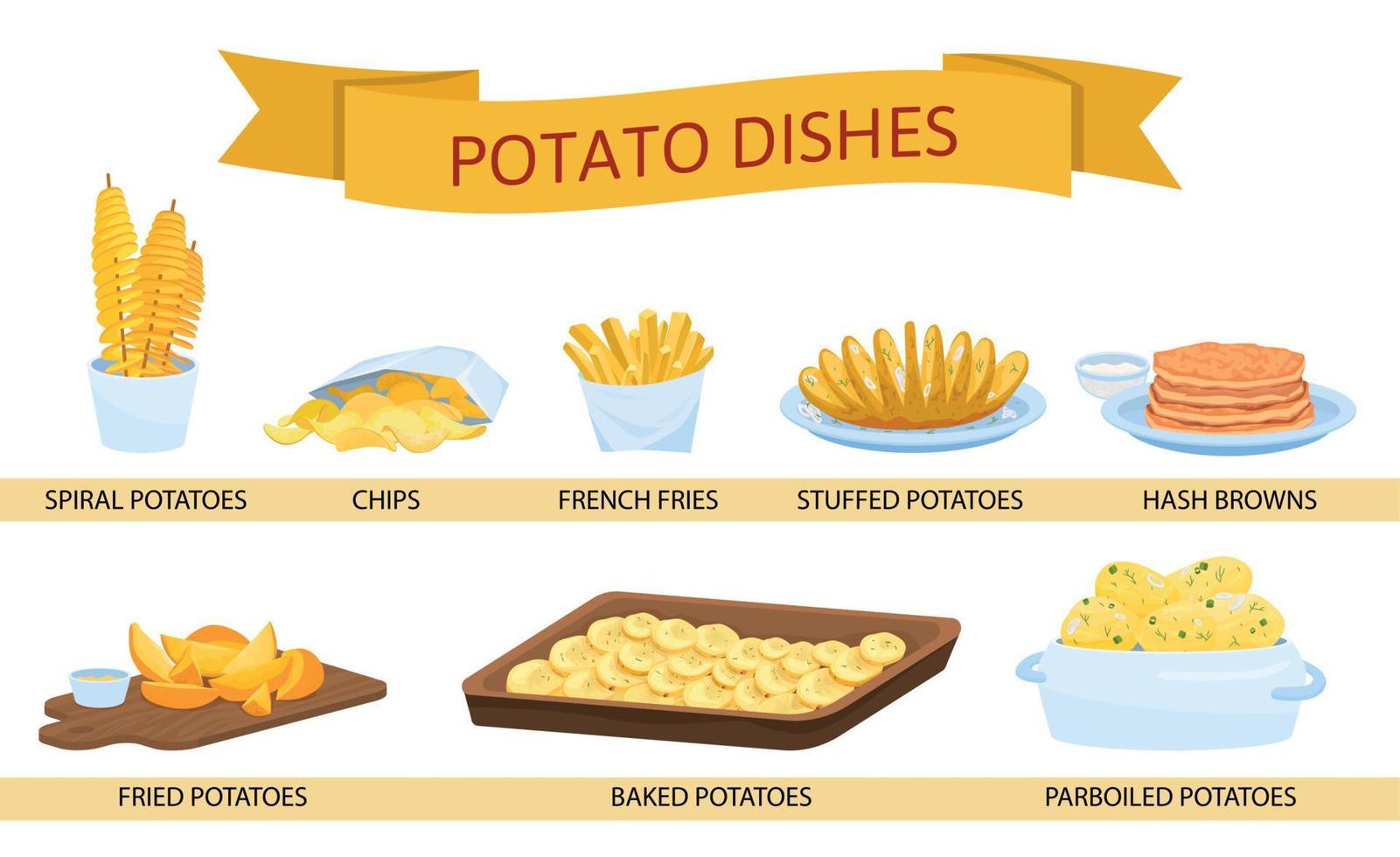 conjunto plano de platos de patata vector