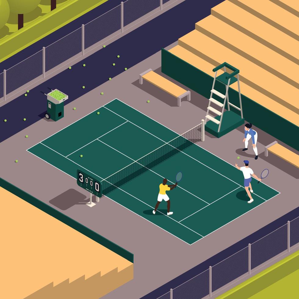 Tennis Isometric Colored Composition vector