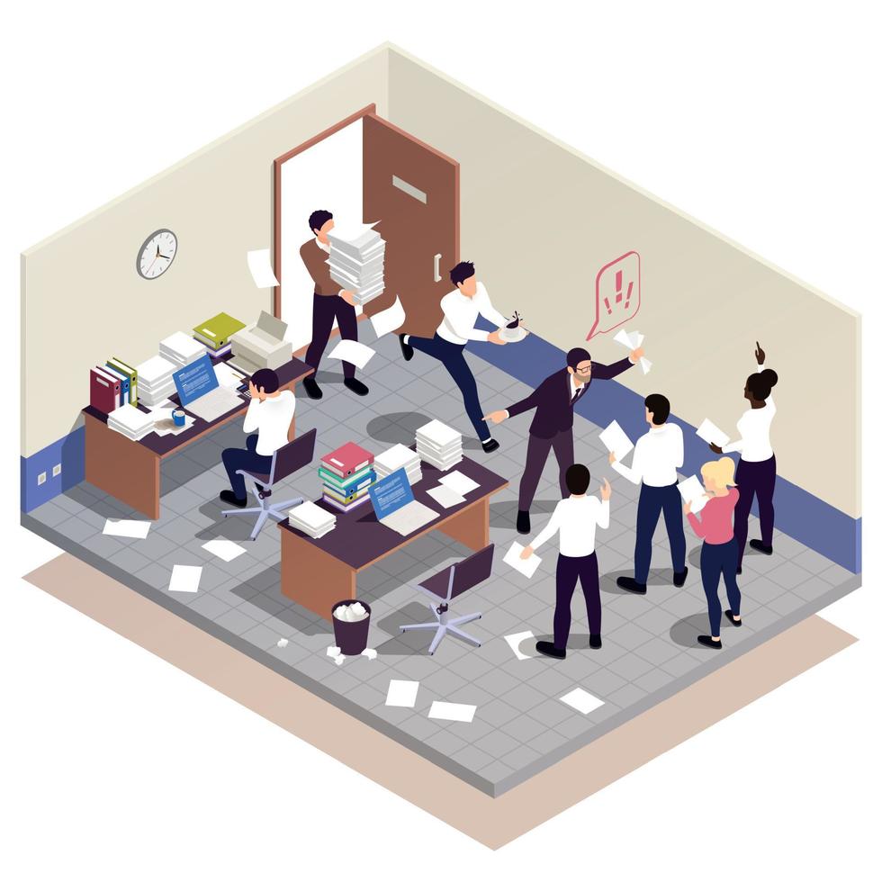 Messy Office Work Isometric Composition vector