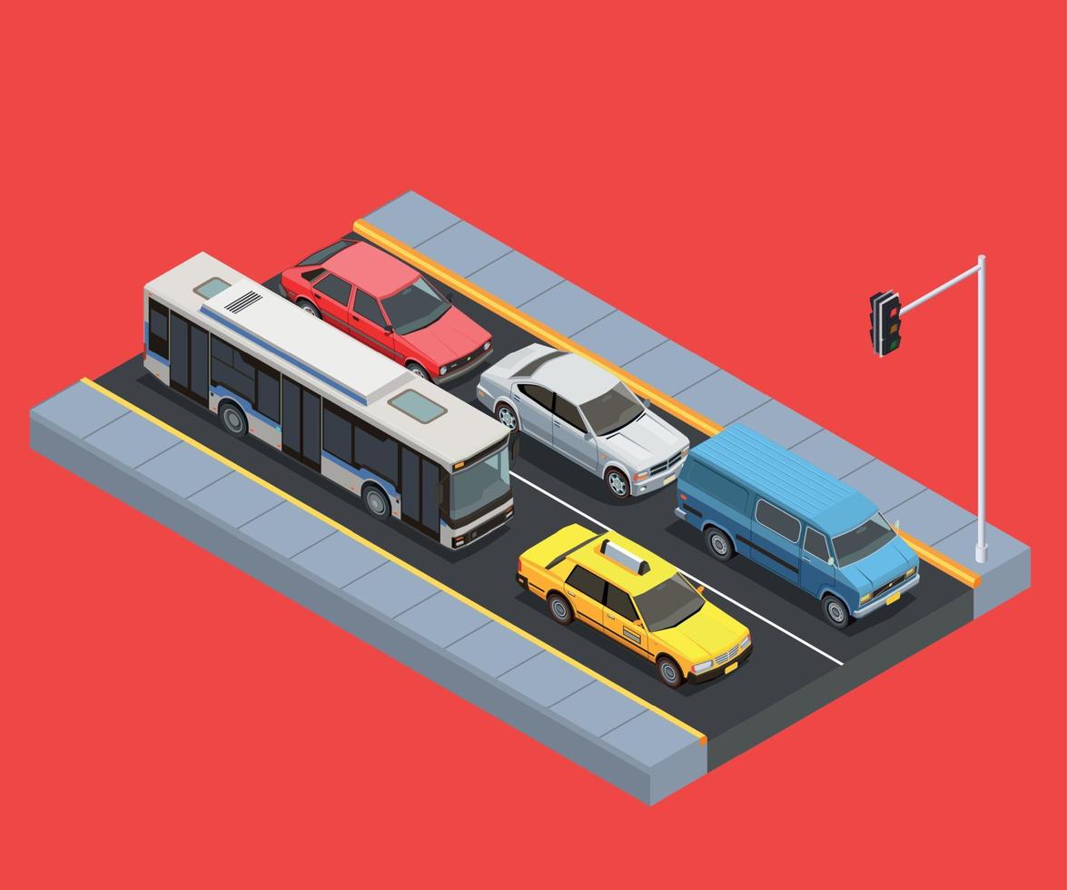 isométrica del transporte público de la ciudad vector