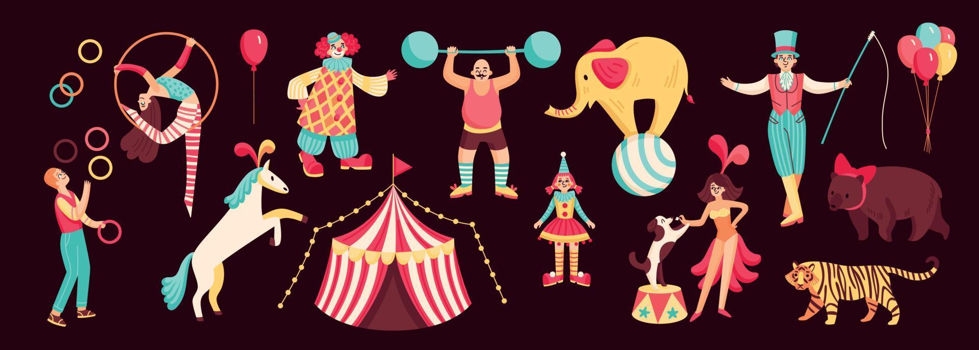 conjunto de iconos de colores de circo vector