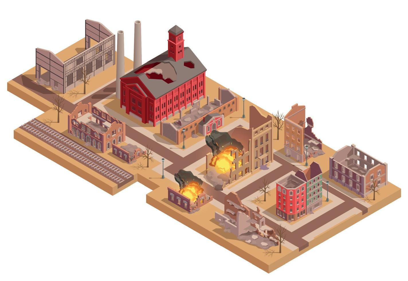 Ruined Destroyed City Isometric vector