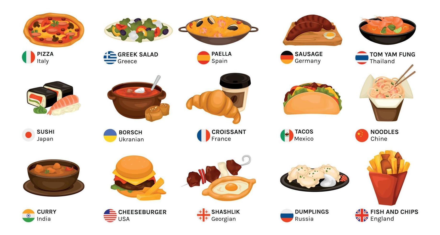 Cuisine Food Flags Set vector