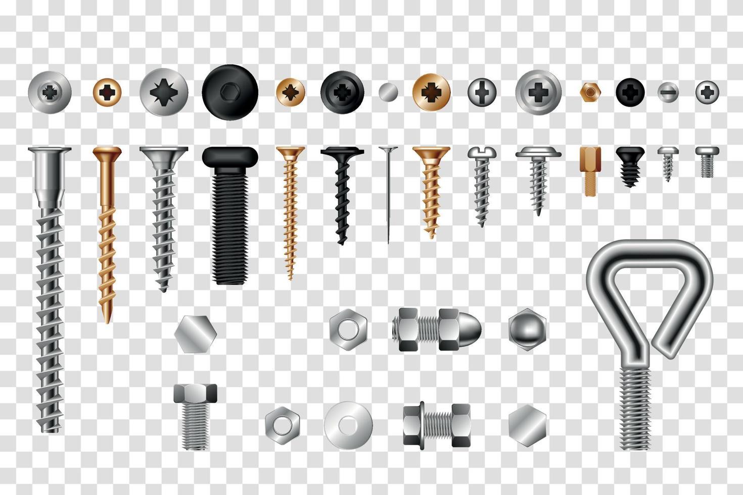 Screws Tools Realistic Transparent Set vector