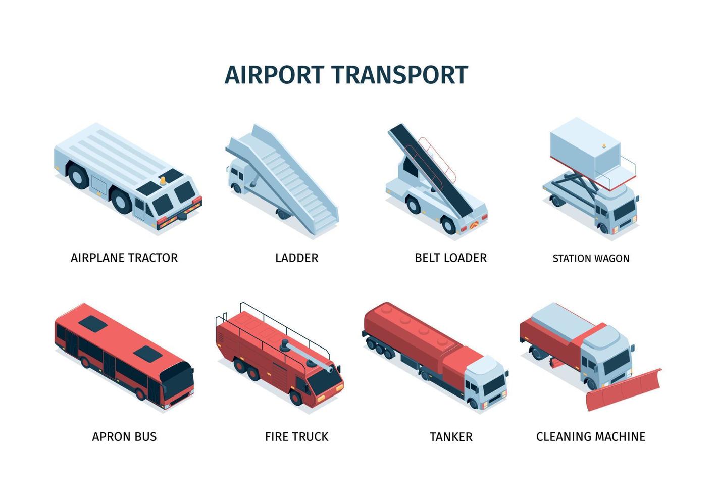 conjunto de vehículos de transporte del aeropuerto vector