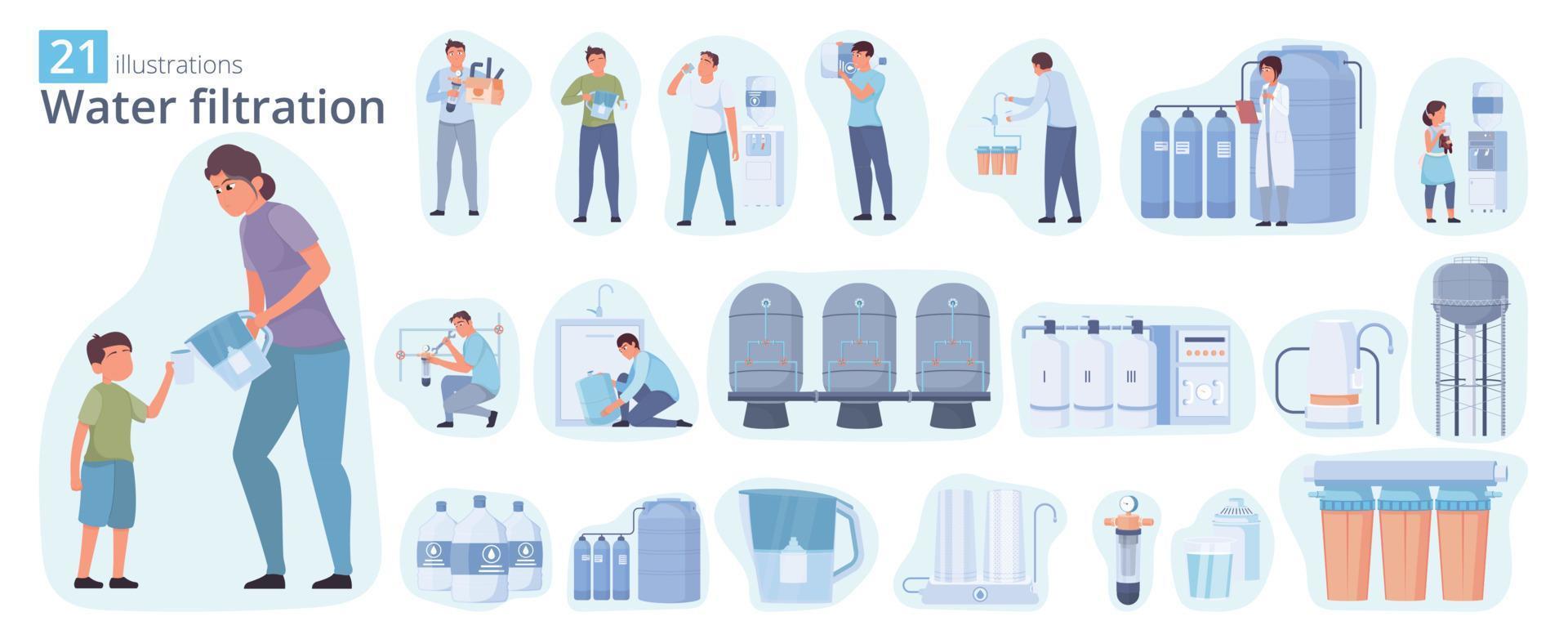 Water Purification Icons Collection vector