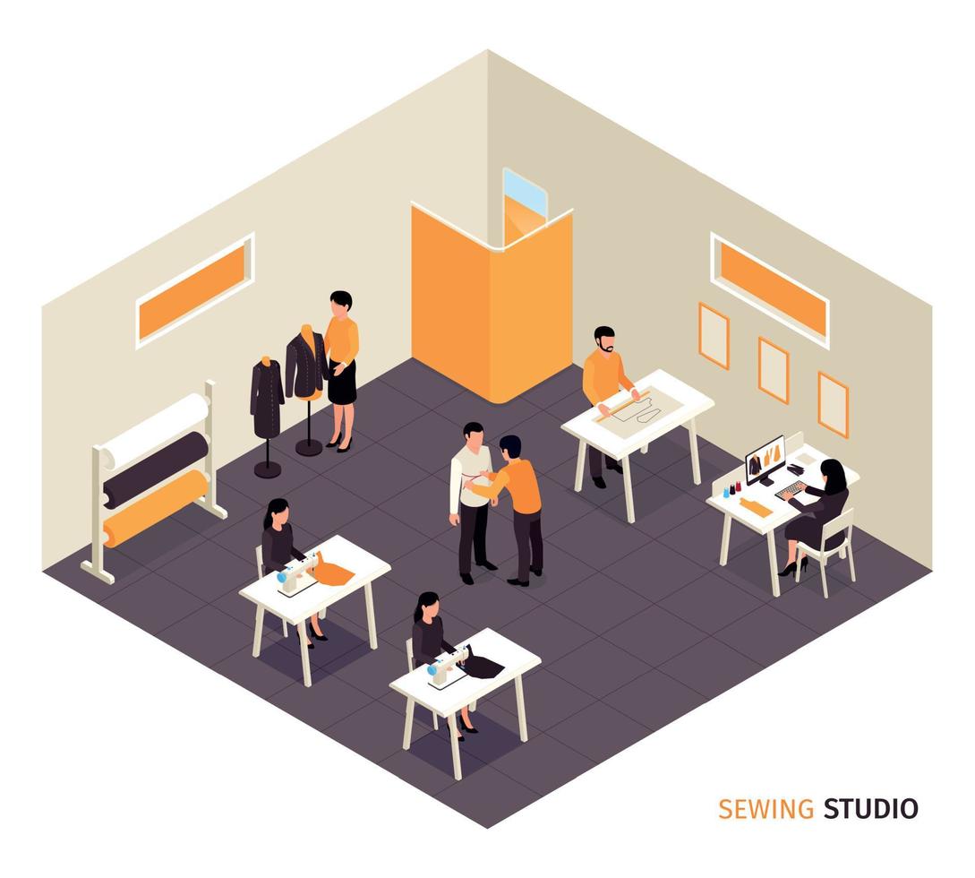 Sewing Studio Isometric Composition vector