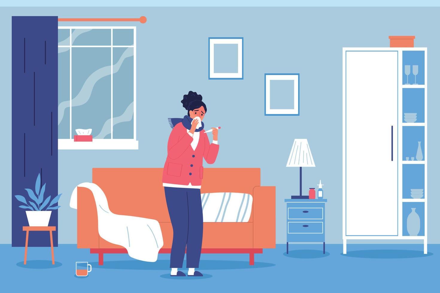 Sick Woman Flat Background vector