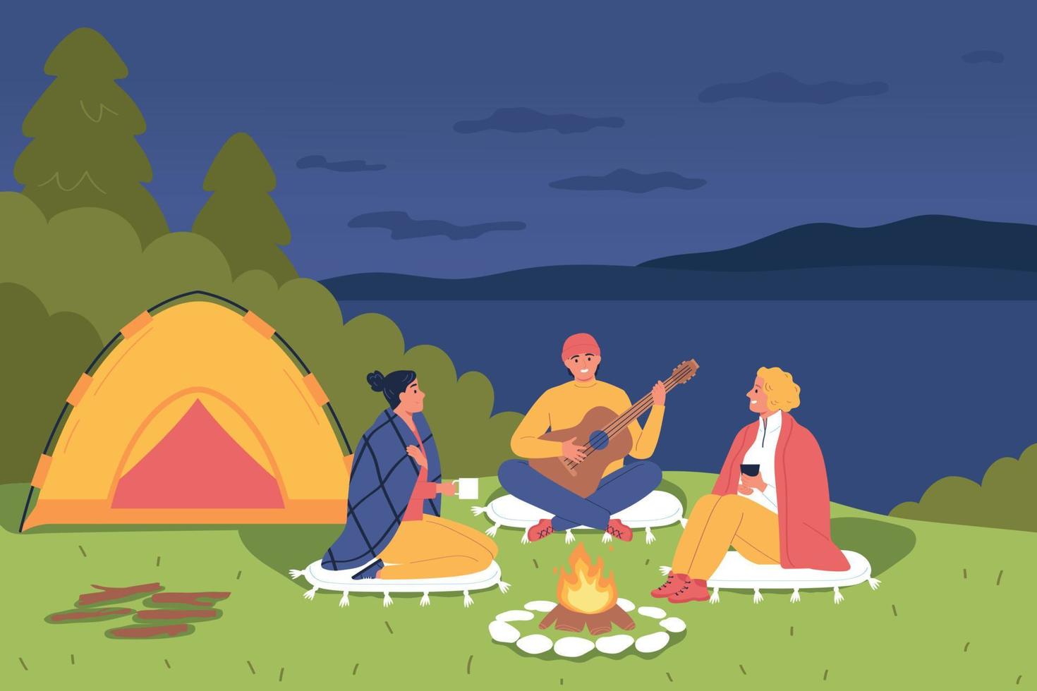 Rest By Campfire Flat Background vector