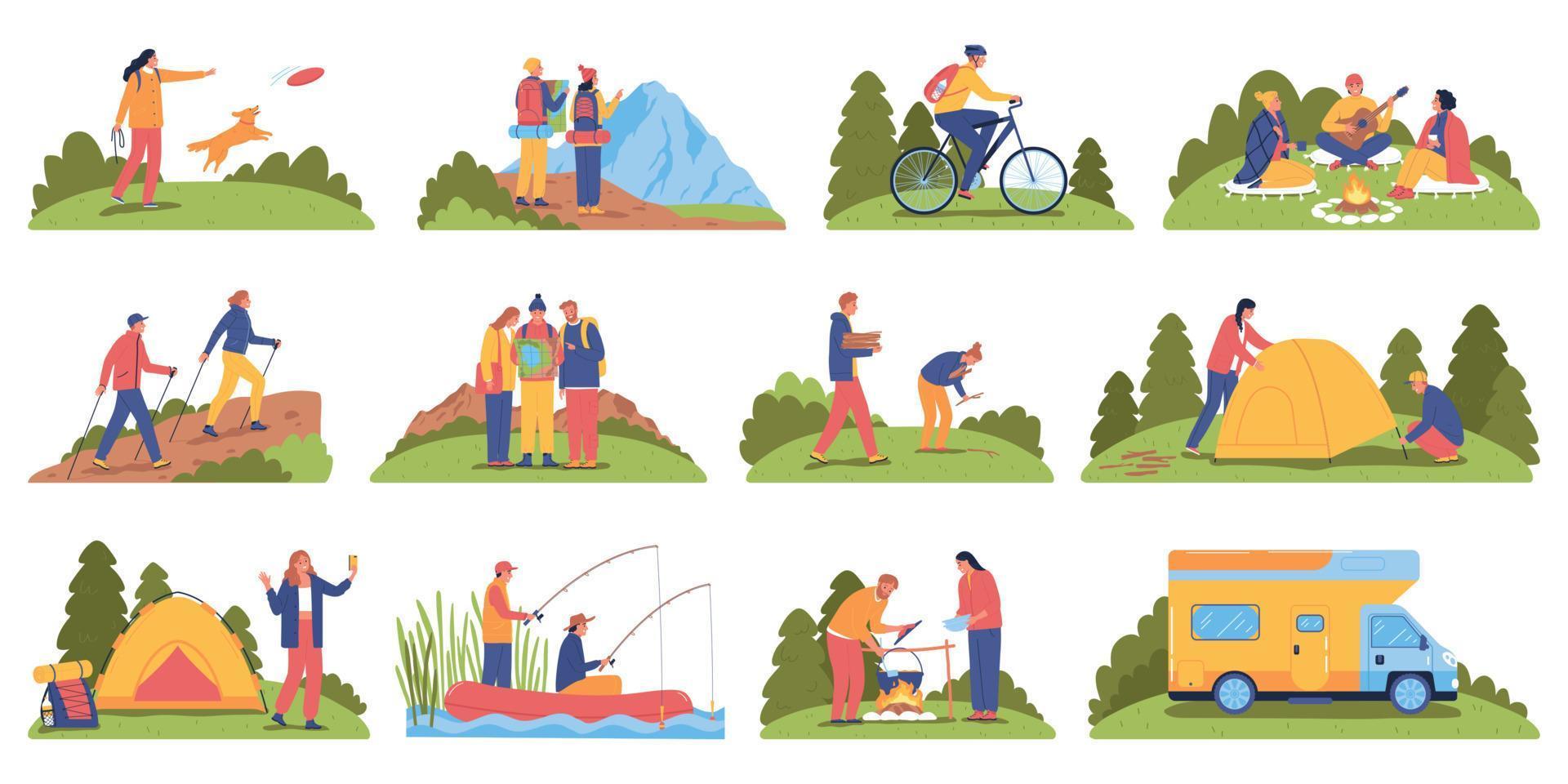 Hiking Flat Set vector