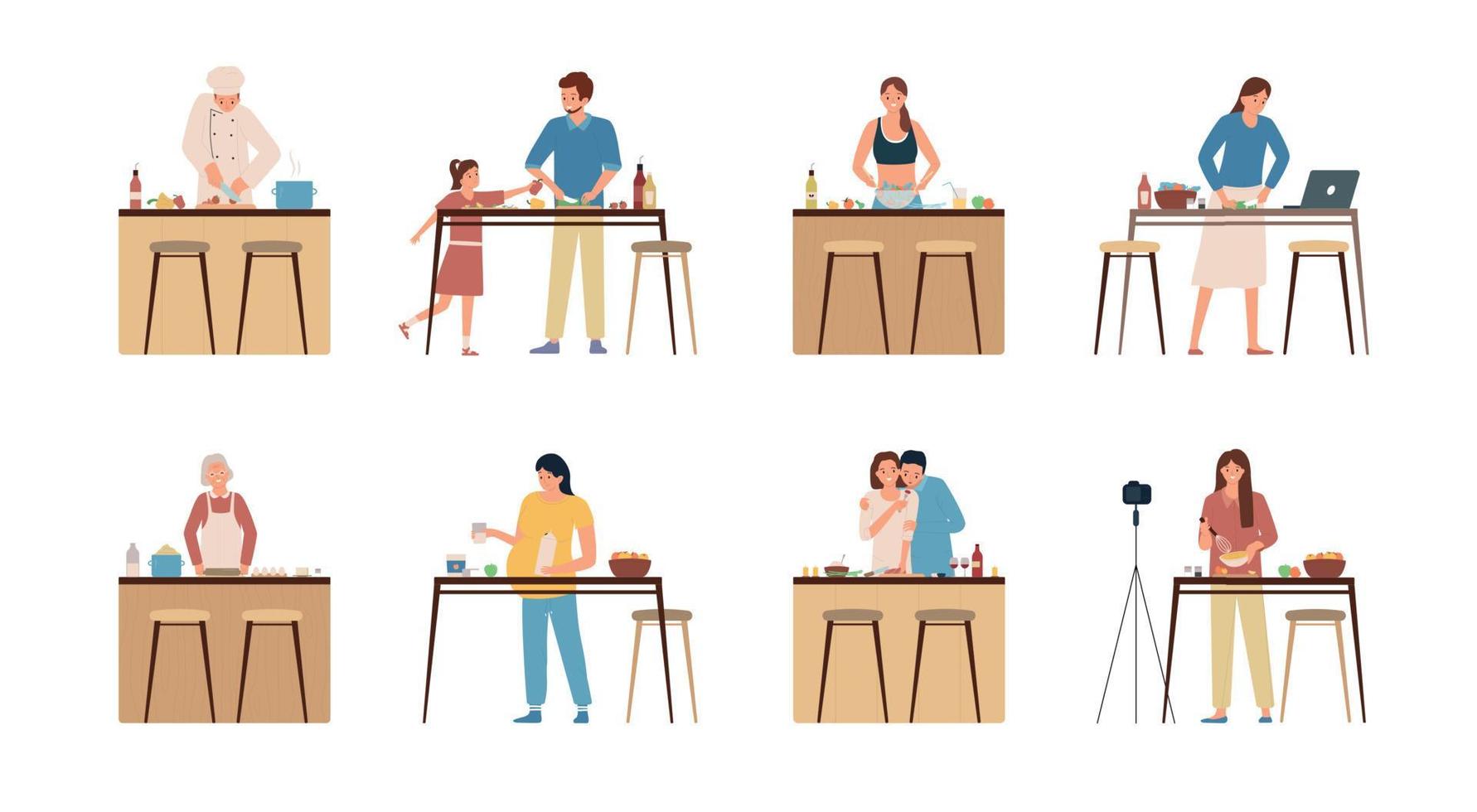 Cooking People Flat Icons vector