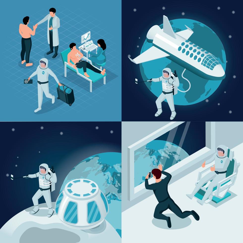 Isometric Space Tourism Compositions vector