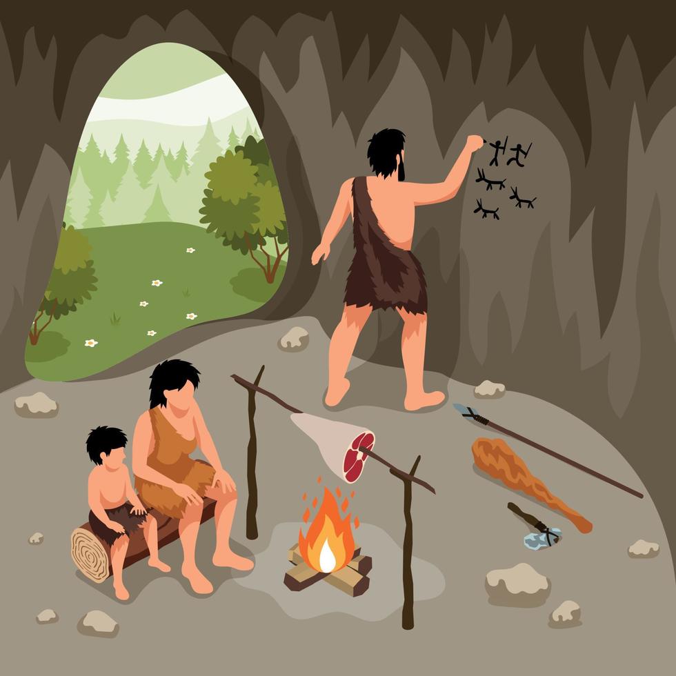 Primitive People Carving Composition vector