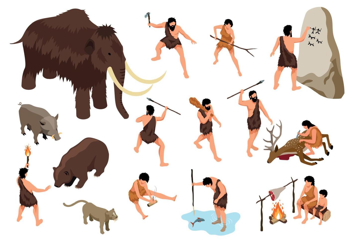 Isometric Primitive People Set vector