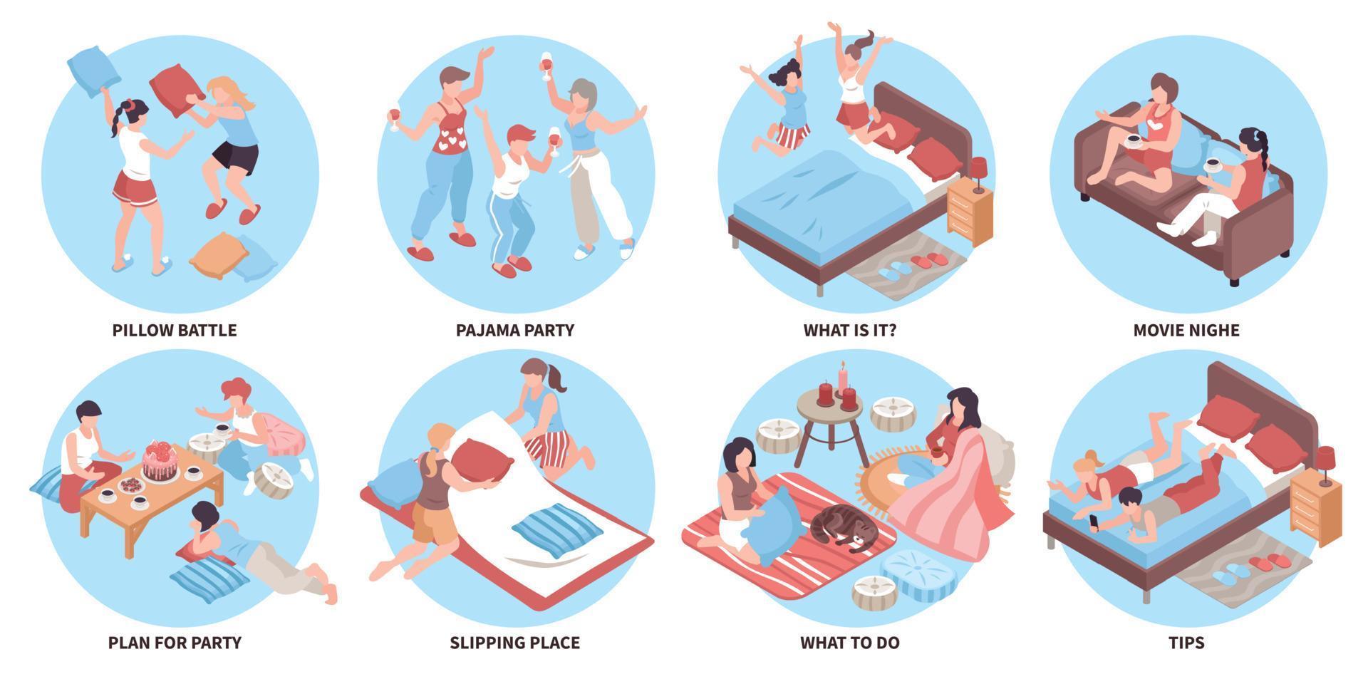 Isometric Pajama Party Compositions vector