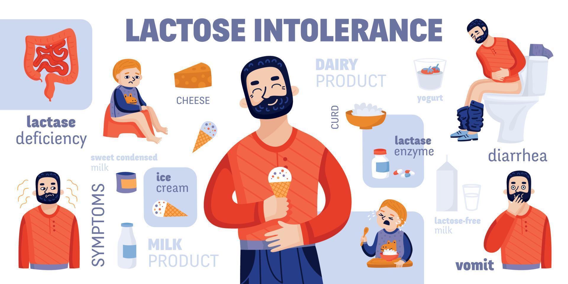 Lactose Intolerance Cartoon Infographics vector