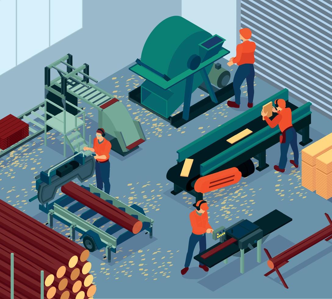 Isometric Indoor Sawmill Composition vector