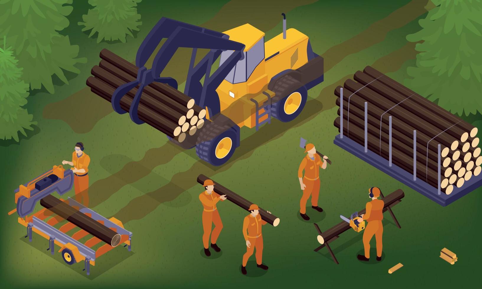 Isometric Forest Sawmill Composition vector