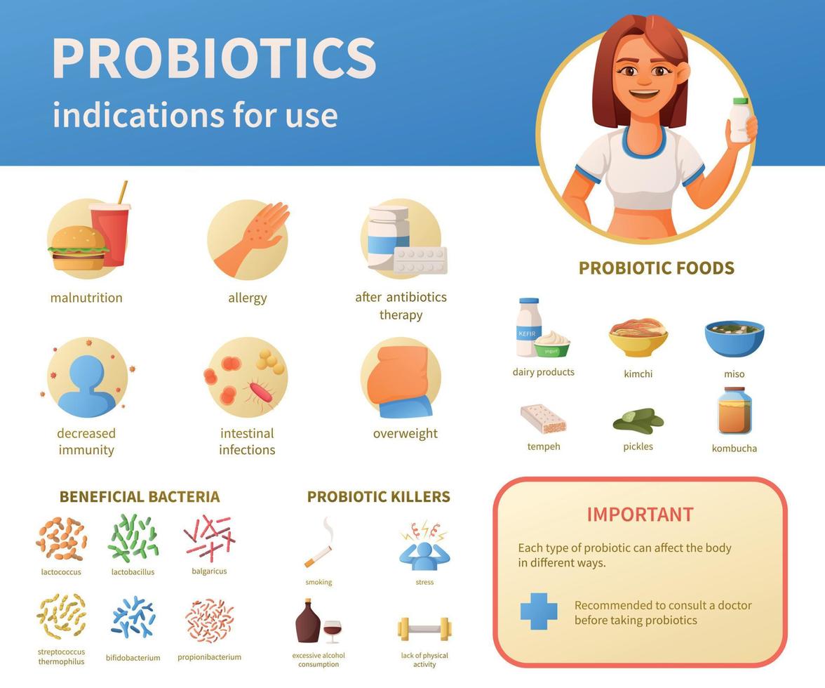 Probiotics Use Indications Set vector