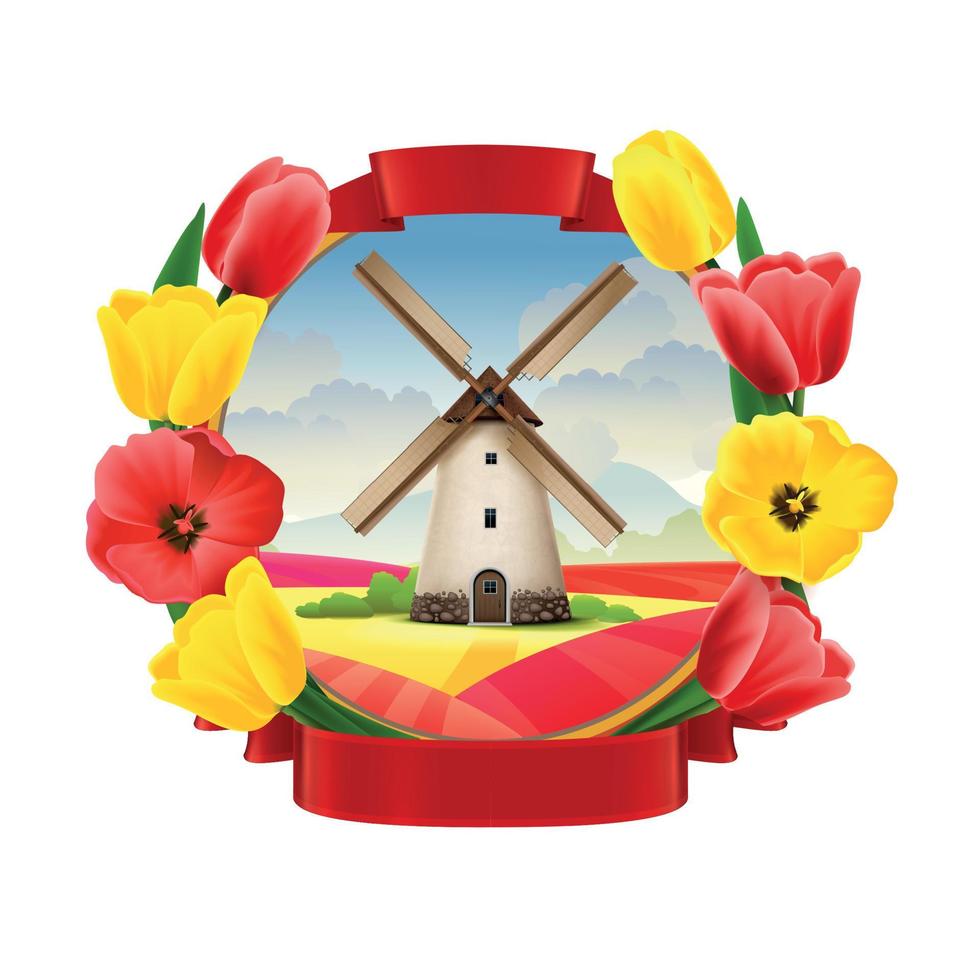 Mill Emblem Realistic Composition vector